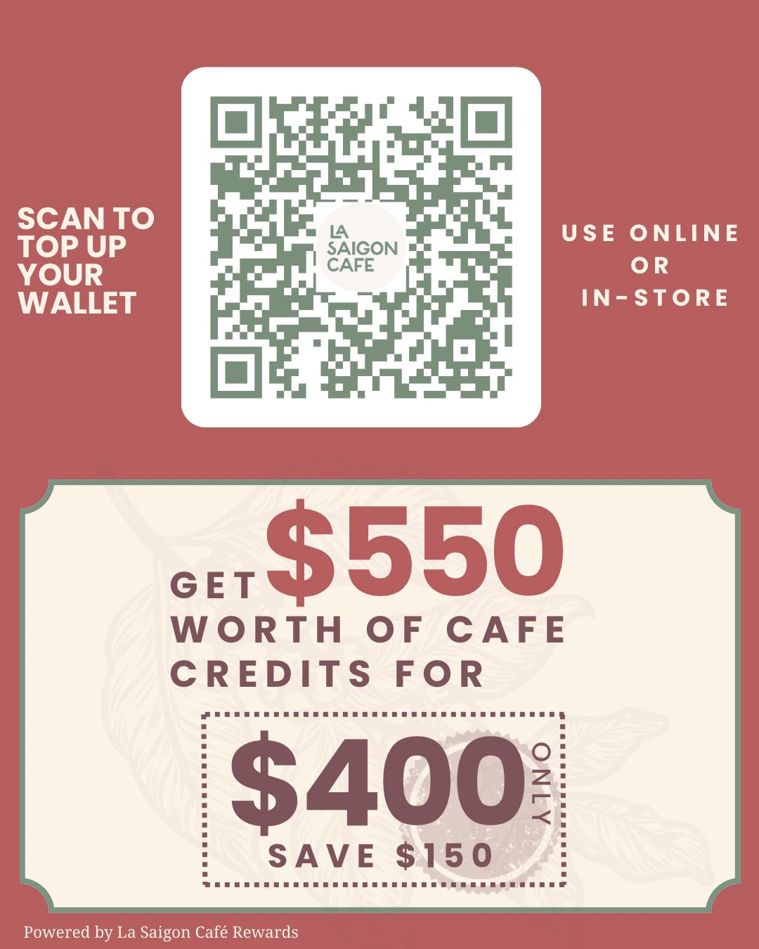 La Saigon Wallet Top-Up – $400 for 550 Value Spending