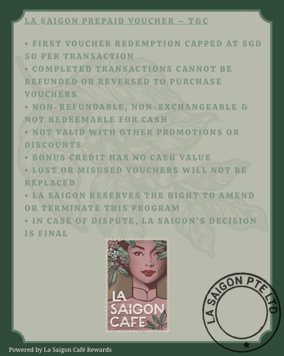 La Saigon Wallet Top-Up – $200 for 250 Value Spending