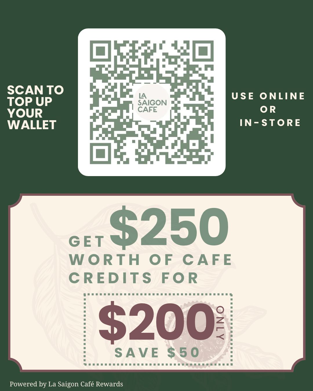 La Saigon Wallet Top-Up – $200 for 250 Value Spending